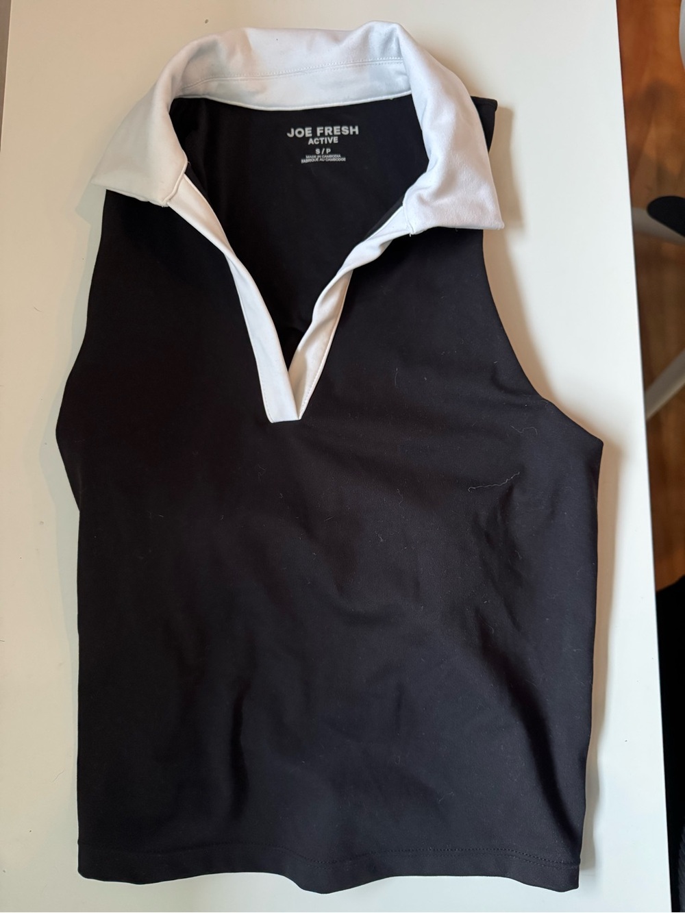 Joe Fresh Black Sleeveless Polo Tank with White Collar